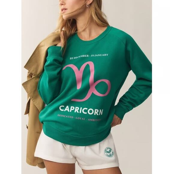 Anthropologie x Catherine O'Sullivan Green Pink Capricorn Sweatshirt Womens XS - Picture 1 of 9
